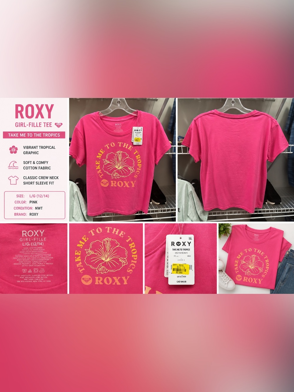 Roxy Pink Short Sleeve 'Take Me to the Tropics' Graphic Tee